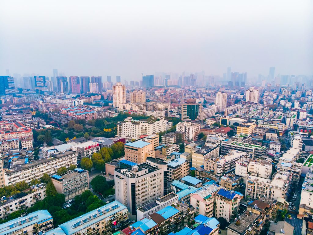 Skyline of Wuhan city in China.